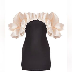 Black Satin Bardot contrast frill body on dress